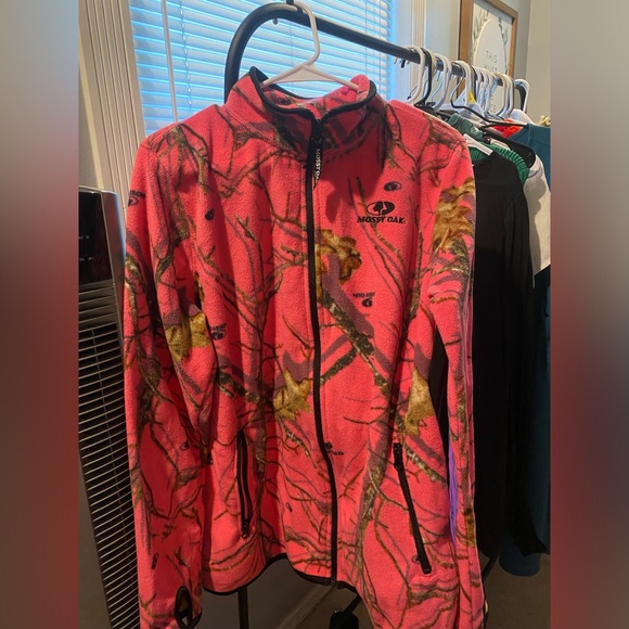 Mossy Oak Jackets & Blazers - Mossy Oak Women Hot Pink Camo Full Zip Fleece Thumb Holes Camouflage L E395